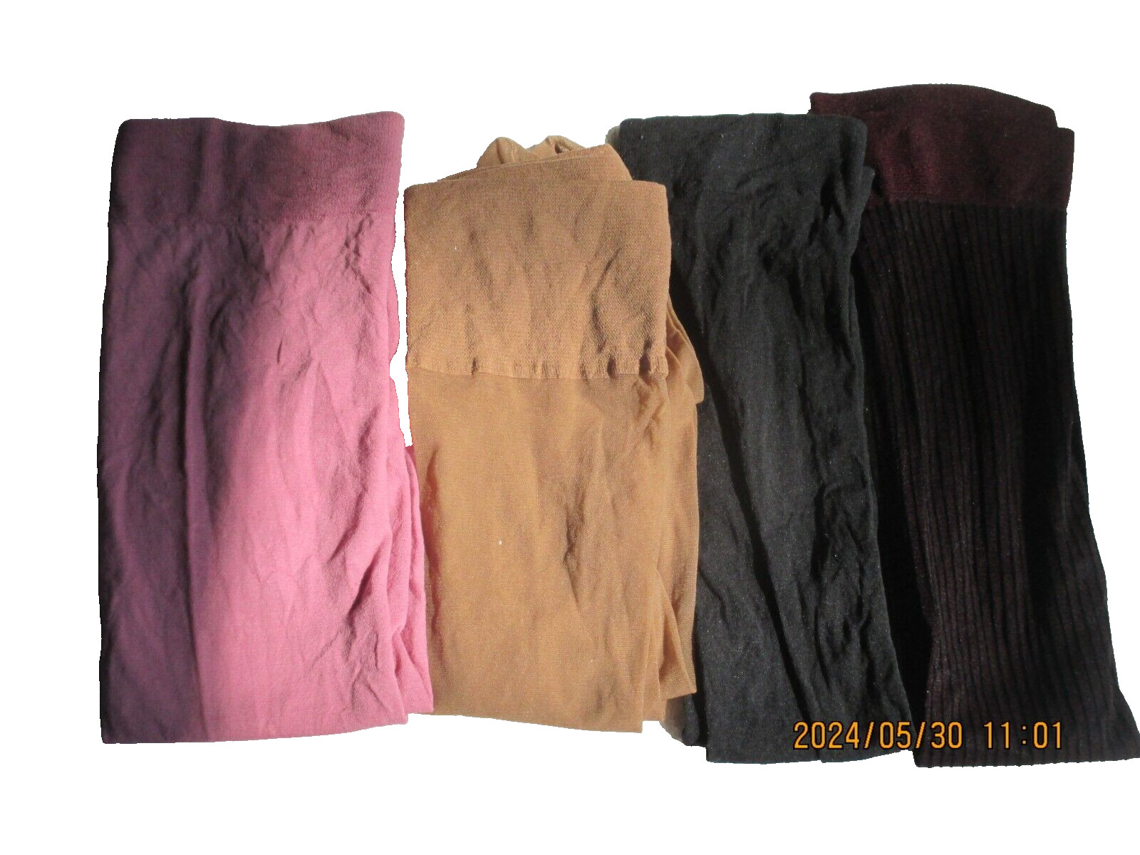 Nylon Stocking Hosiery Calf & Knee High Tan Pink Navy Burgundy 5 Pairs Pre-owned