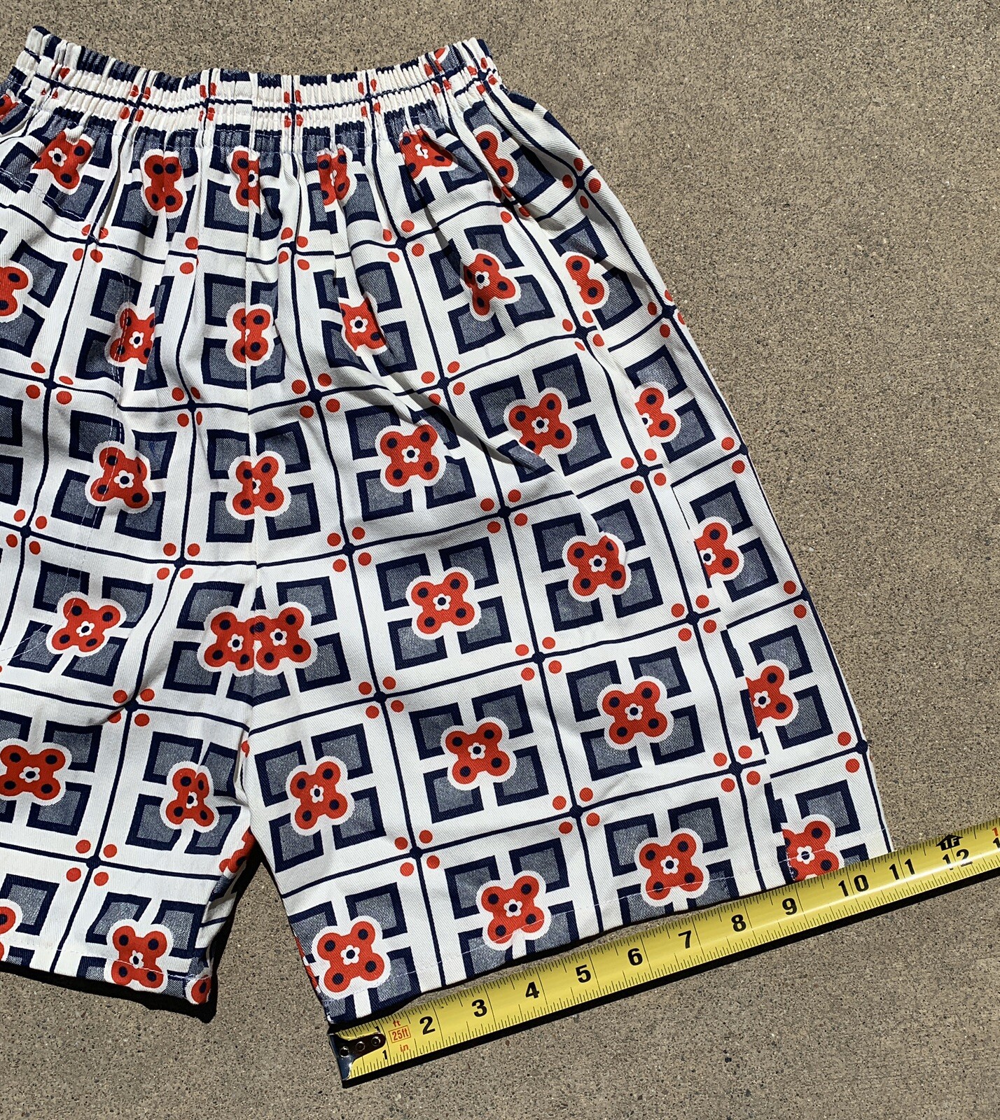 Vintage High Waist Shorts Red White Blue Geometric Floral Elastic Waist XS S