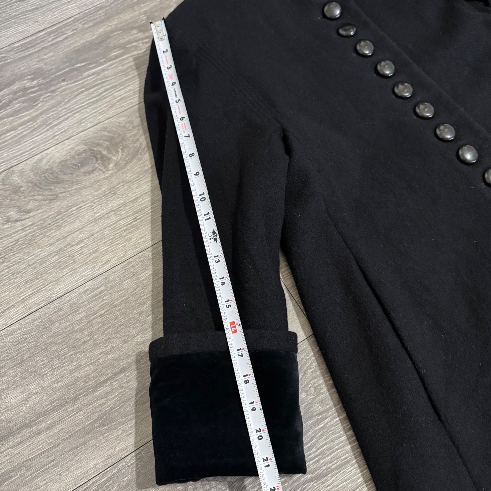 Donnybrook Victorian Black 100% Wool Maxi Coat Velvet Trim Mandarin Collar Sz 2