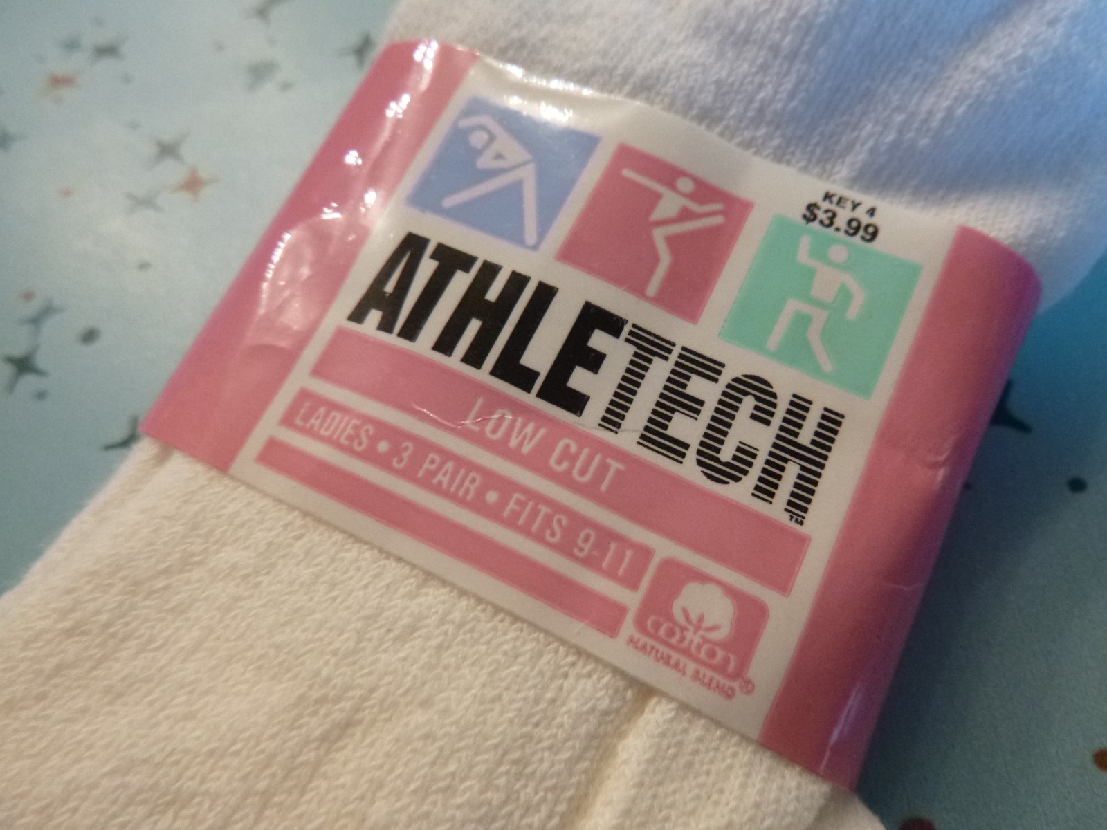 NOS Pkg of 3 Pairs Vtg Athletech Low Cut Socks White Kmart Made in USA