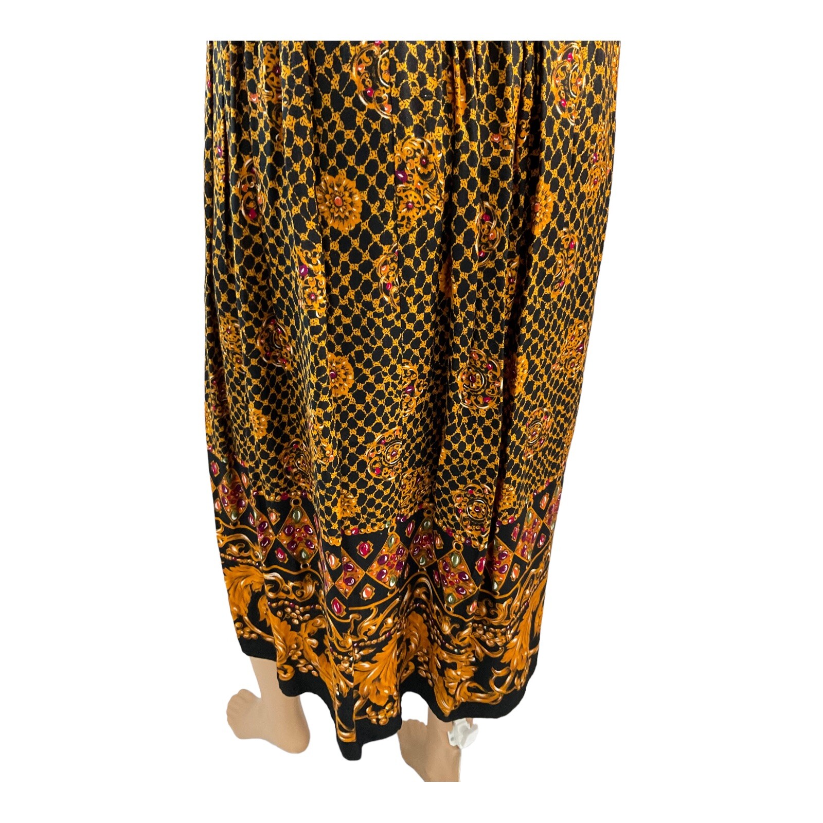 Touche L. A. Women’s Vintage Black Printed Midi Pleated Skirt Plus Size Medium.