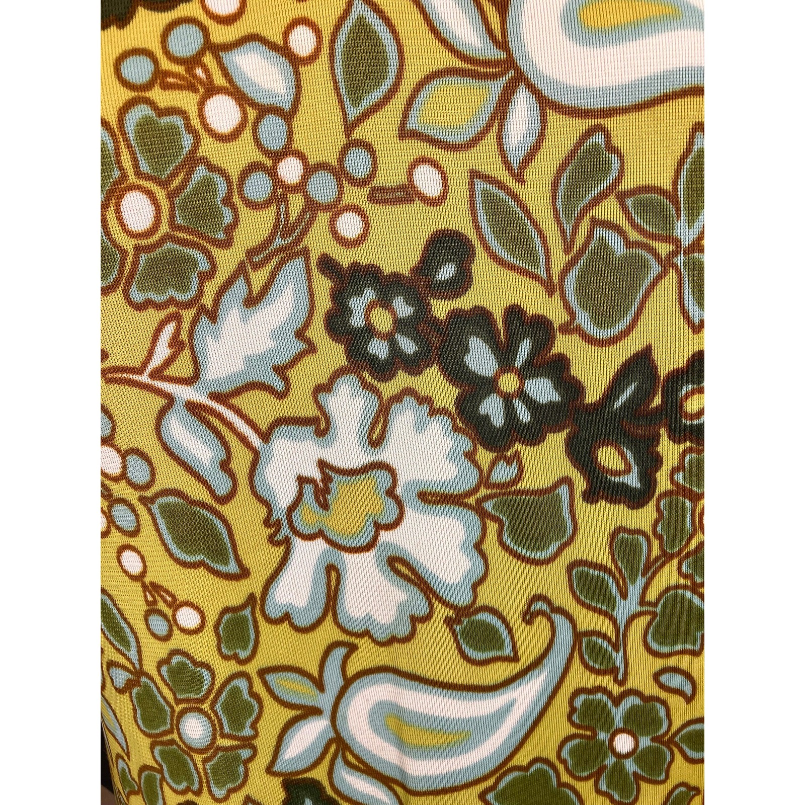 Vintage 1970s Sacony Ciella Dropped Waist Dress Yellow Paisley Floral Pleated