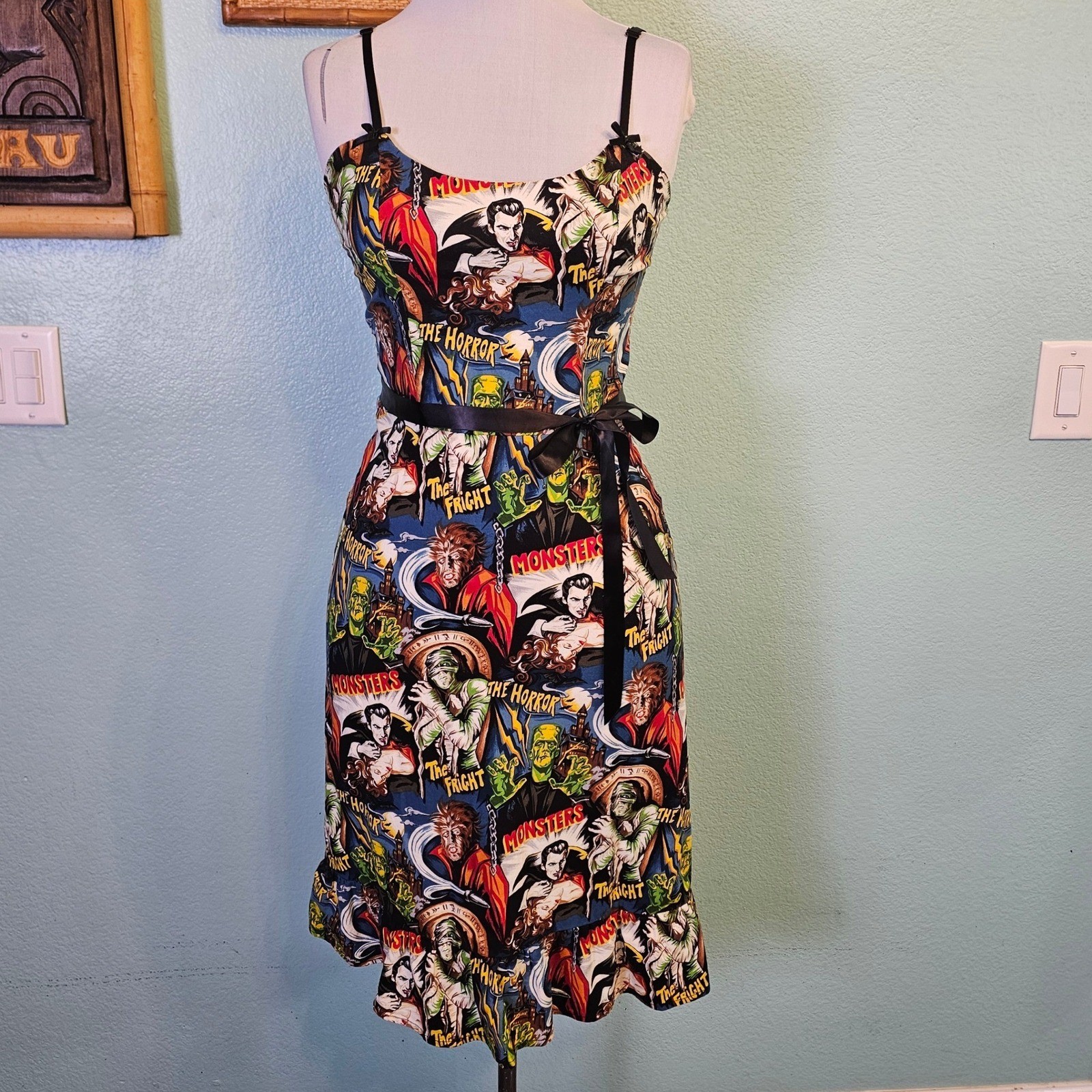 Paper Doll Prod Classic Horror Monsters Wiggle Dress L Goth Pinup Halloween USA