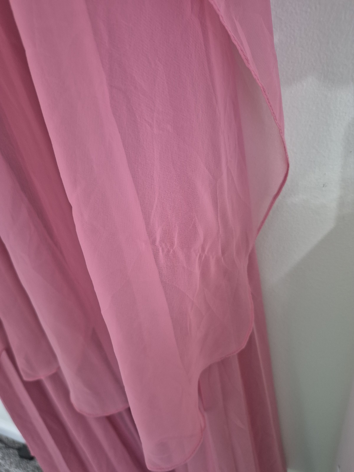 Vintage 70/80s Pink Accordion Pleated Cape Dress Maxi Gown ILGWU Union Made M/L