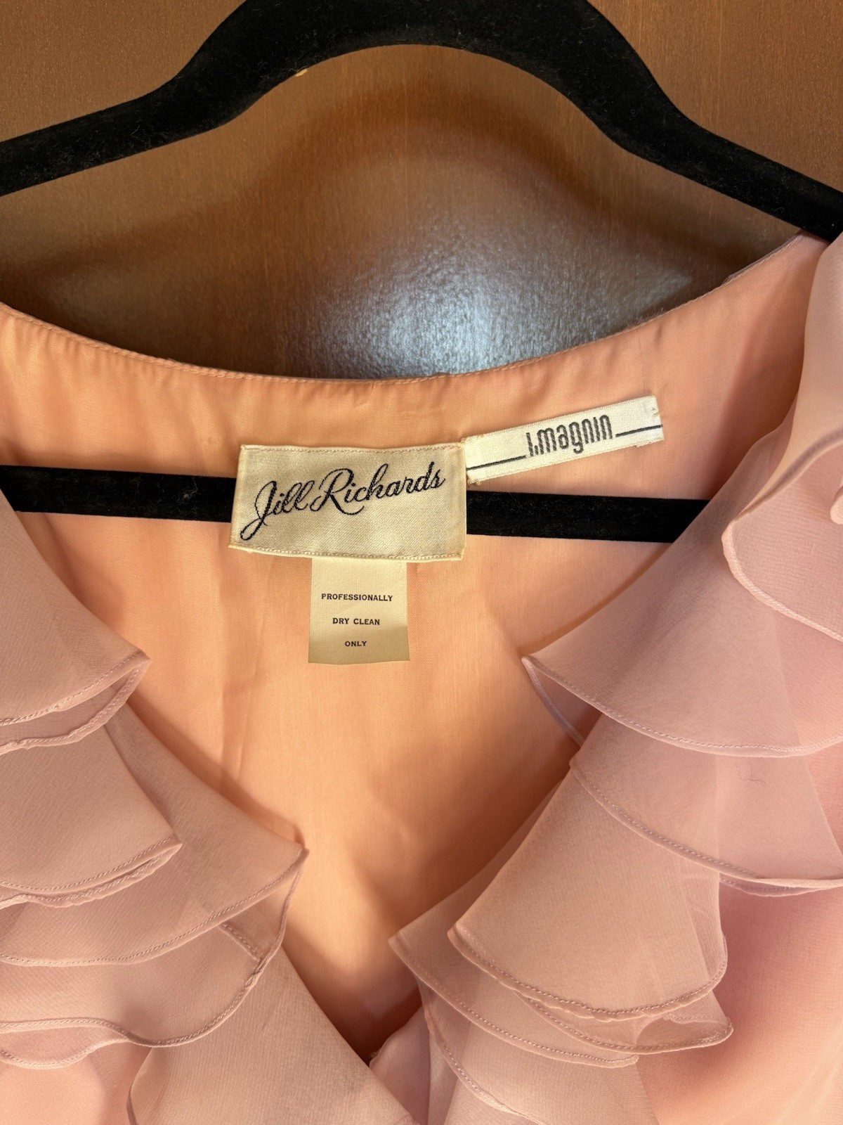 Vtg 70s 80s Jill Richards I. Magnin Pink Chiffon Ruffle Dress Long Sleeve Formal