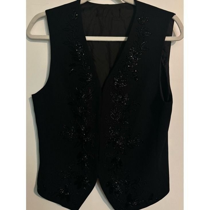 Vintage Liz Claiborne Beaded Black Crepe Vest (Tags removed) Sz Sm See pics