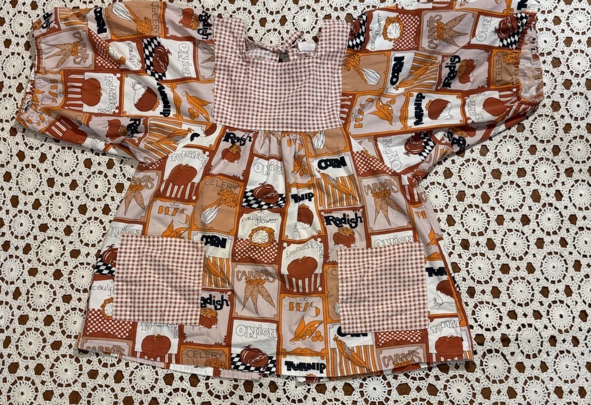 Design House Japan Vintage 70s Vegetables Mod Artist Smock Apron Shirt Hippie