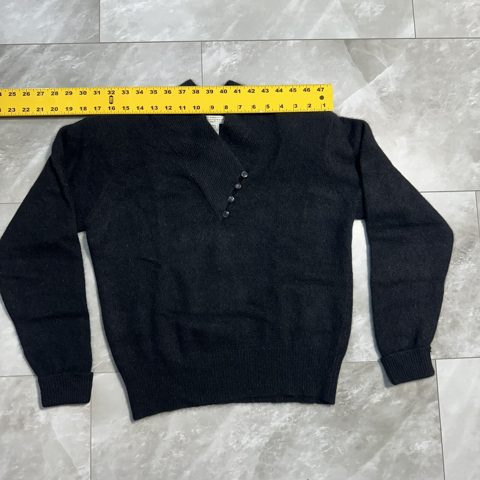 Yarn Works Vintage Sweater Size S Black Chico Lamb/Angora Soft Classic Adorable