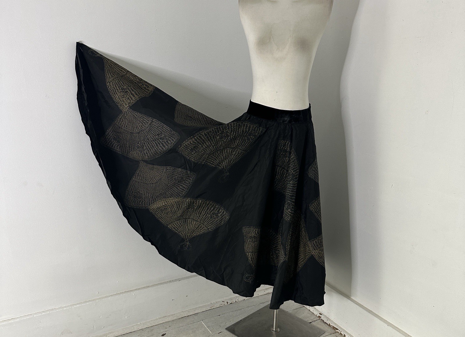 Antique Edwardian Era Rare Fan Print Circle Skirt