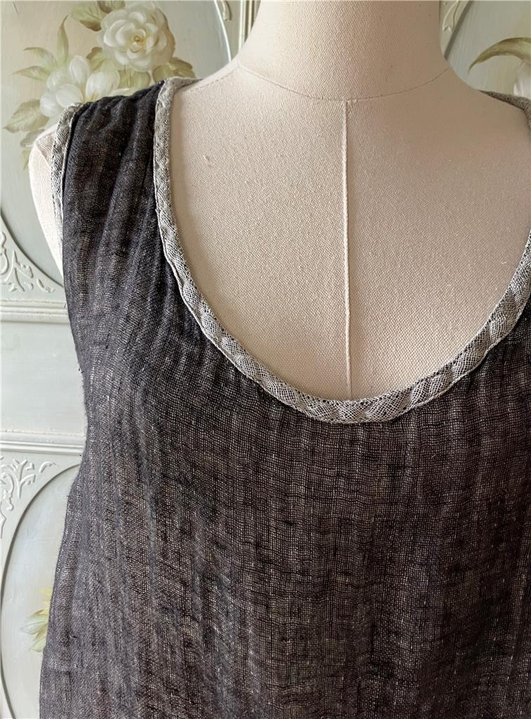 FLAX JEANNE ENGLEHART 100% LINEN DRESS SLEEVELESS REVERSIBLE BLACK WHITE S GUC