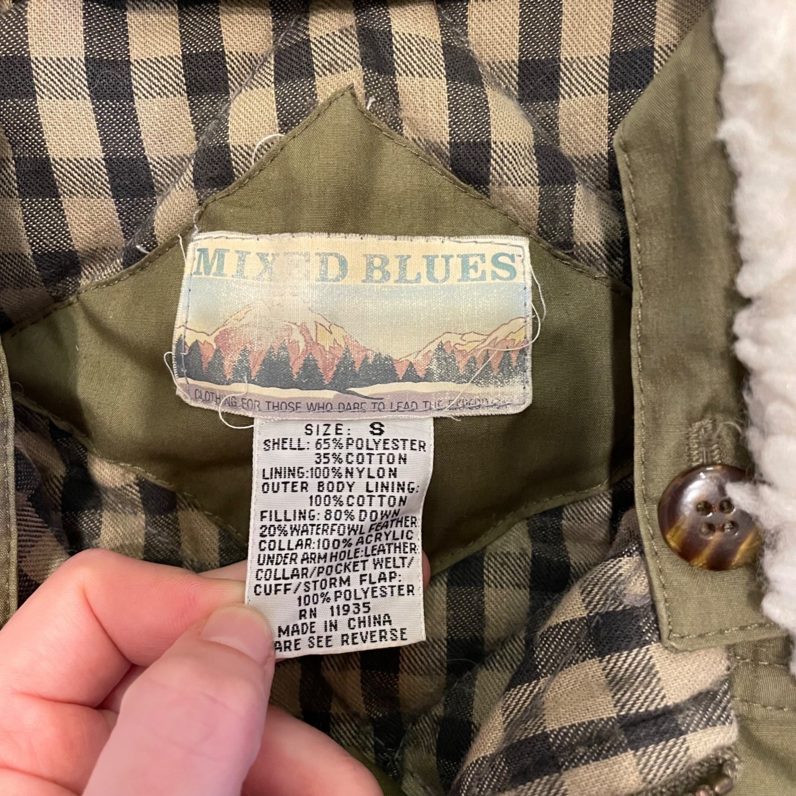 Vintage Mixed Blues Green Down Filled Winter Coat Women’s S