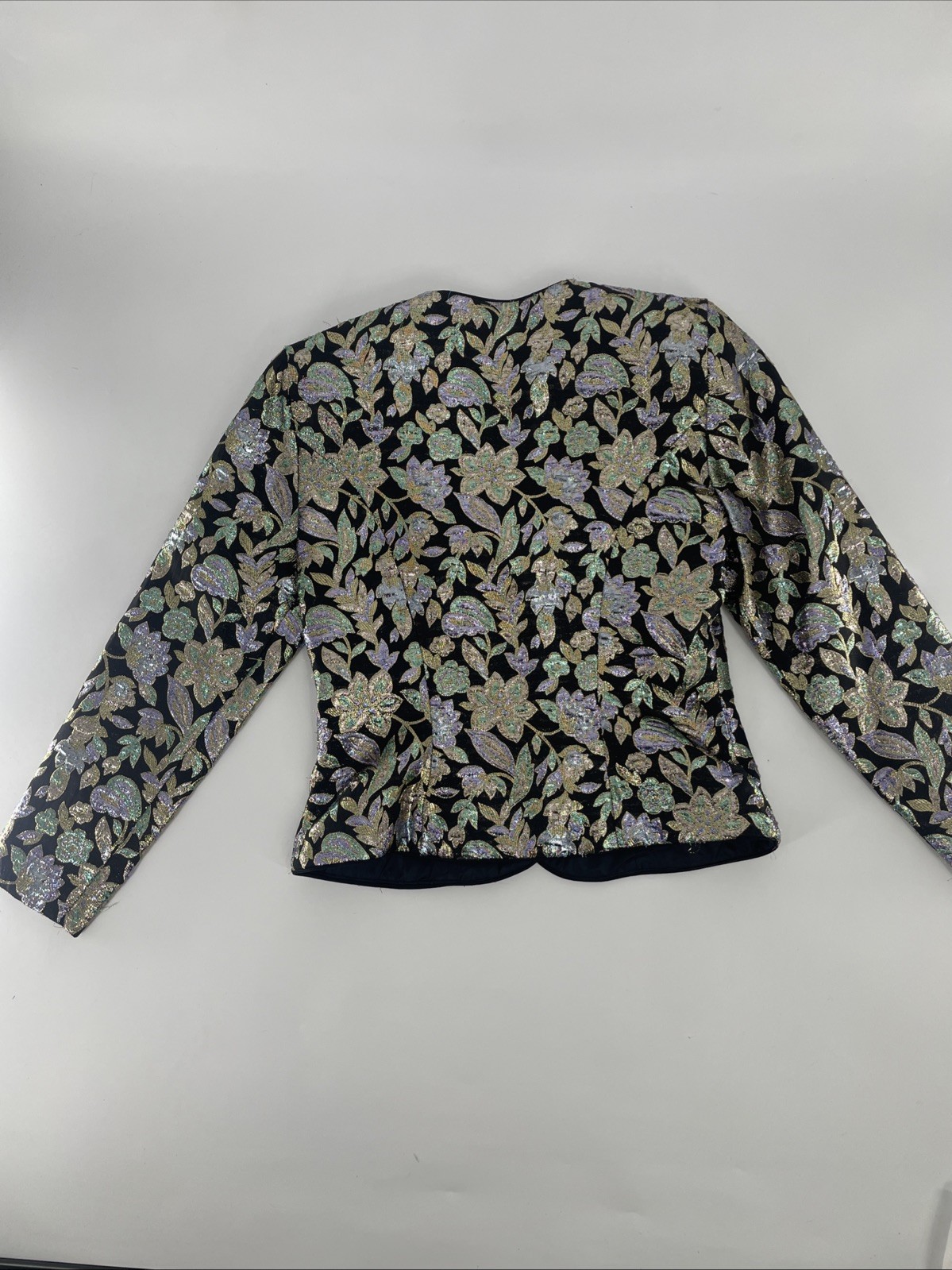 Vintage Patra Metallic Open Blazer Women 6 Gold and Black With Shoulder Pads