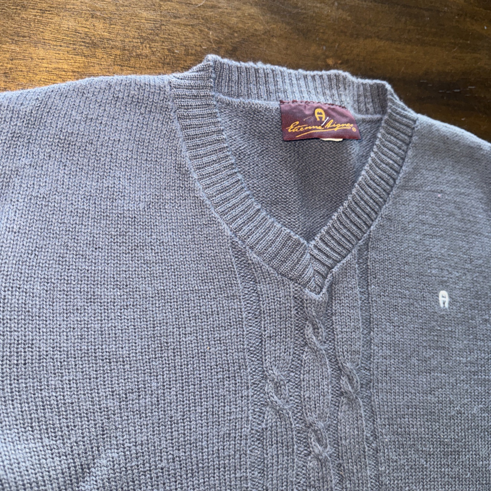Vintage 70s ETIENNE AIGNER Womens M Wool Sweater Union Tag USA Made Cable Knit