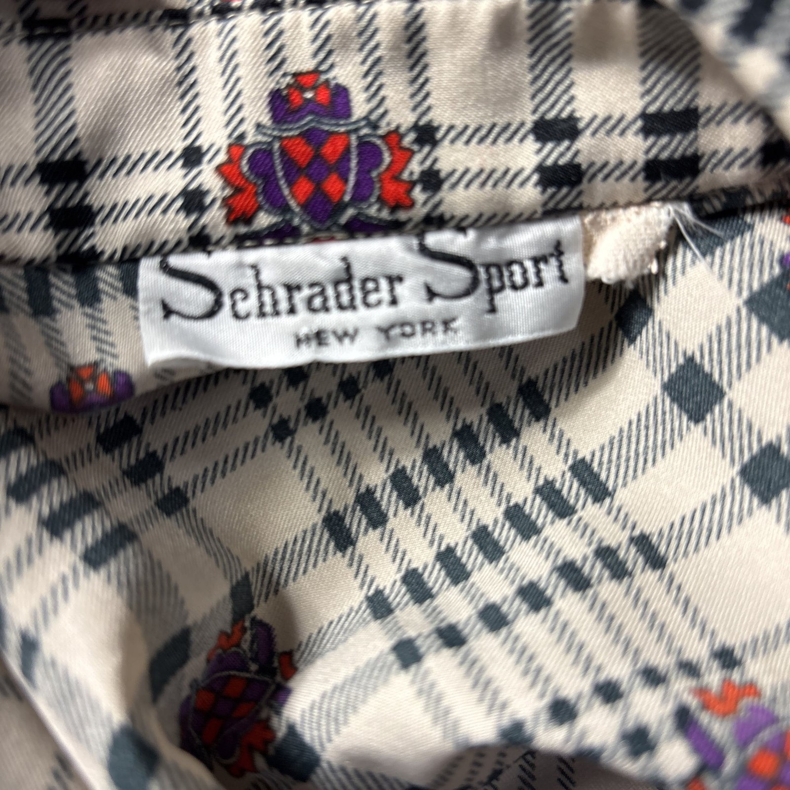Vintage VTG Schrader Sport Housecoat Black & Cream Plaid Long Sleeve Shirtdress