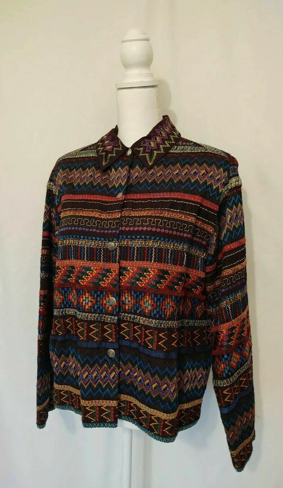 90’s Chico’s Bohemian Bright Embroidery Ethnic Retro Shirt Jacket Boho Hippie
