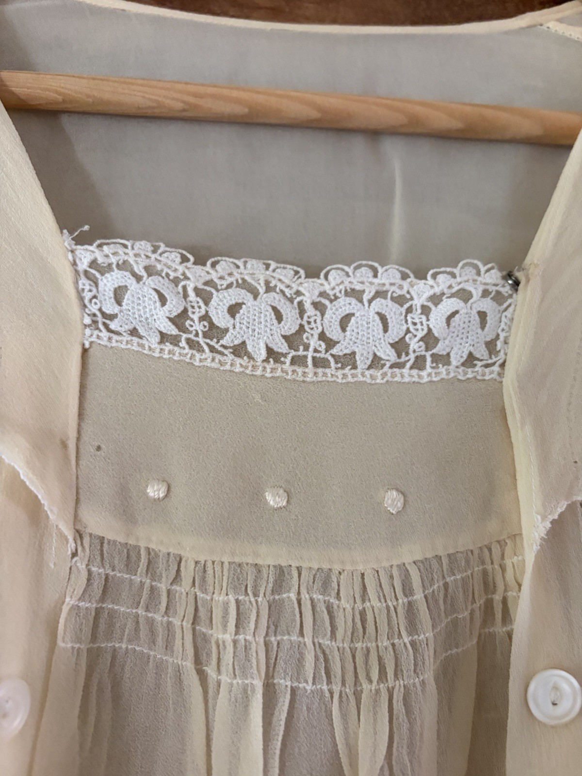 Antique 1920s Sheer Bed Jacket Boudoir Blouse Lace Embroidery Ivory Lingerie