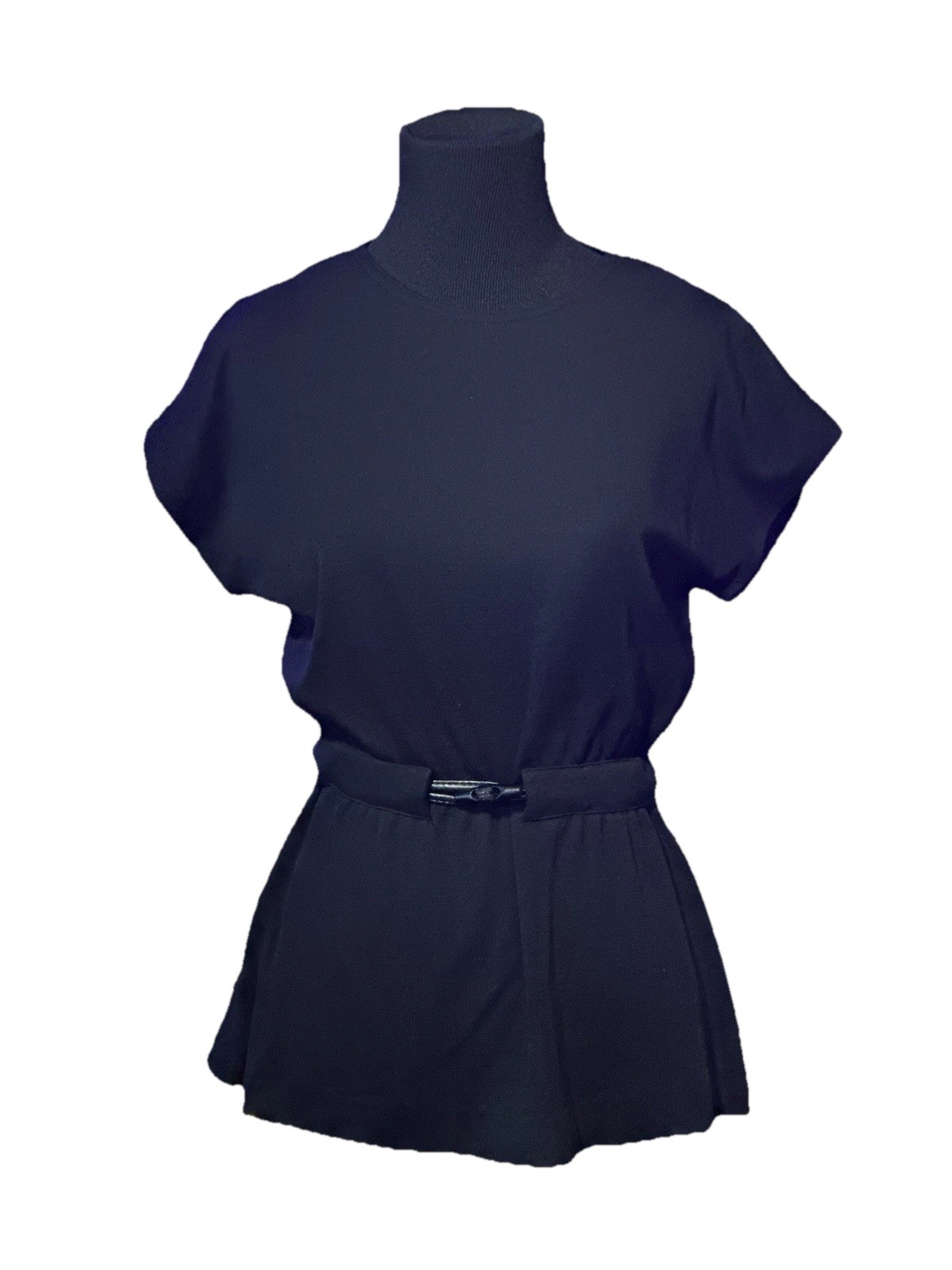 Vintage 70s Pedestal Saks Fifth Ave Black Polyester Batwing Top Size S/M
