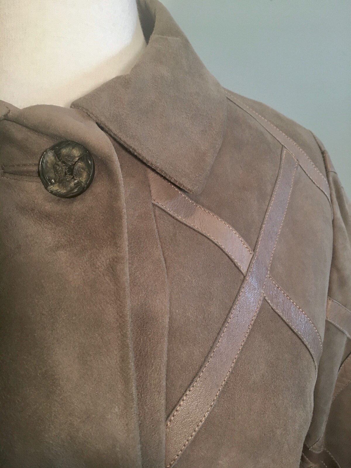 VTG Ledaspain by Gropper Suede Coat Taupe Light Brown Cross Buttery Leather M/S