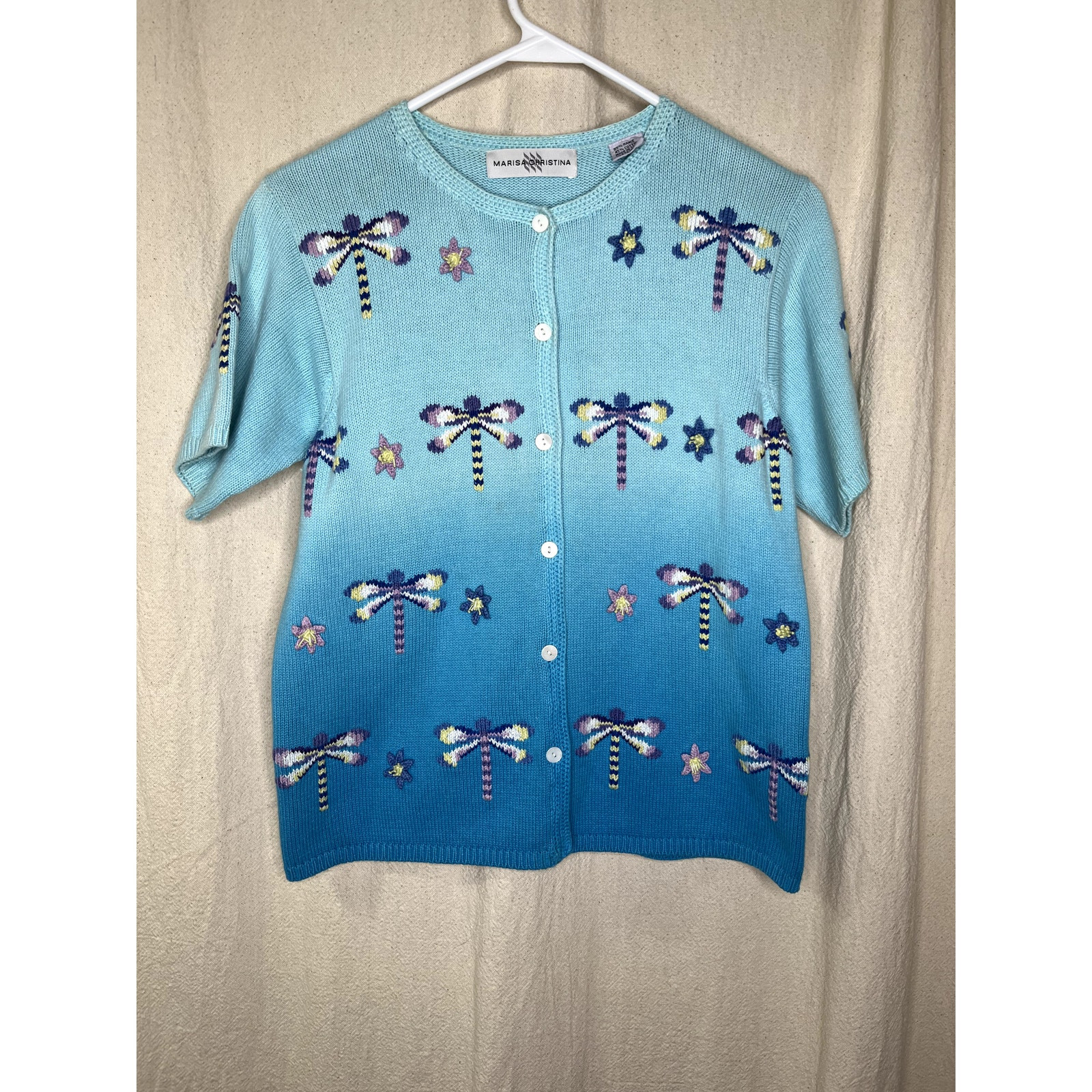 1990s Marisa Christina Ombre Dragonfly Bugs Floral Spring Coquette Cardigan S