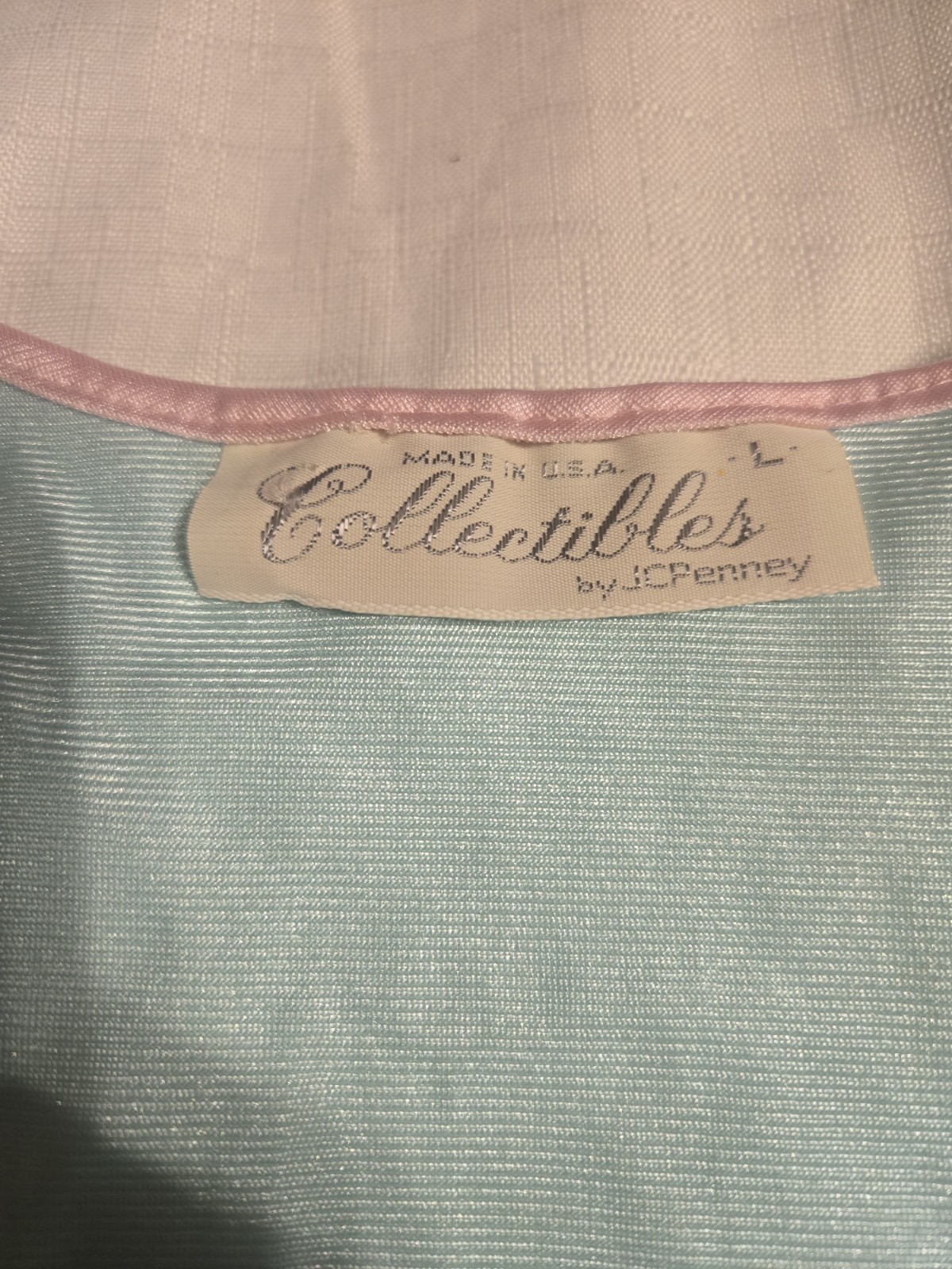 Vtg JCPenney Collectibles Aqua Blue Nylon Tricot Nightgown Embroidered Sz L