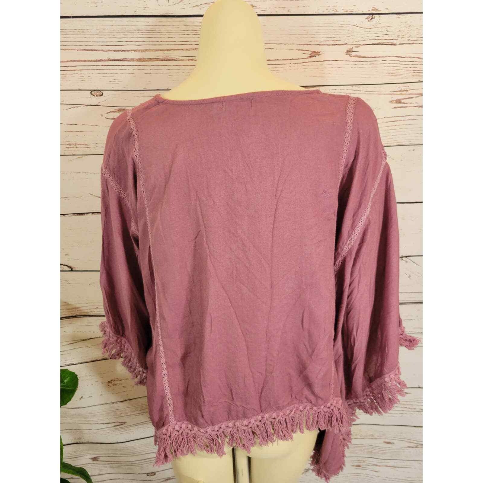 Earthbound Bohemian BOHO Hippie Chick Fringe Blouse One Size Mauve Pink OS