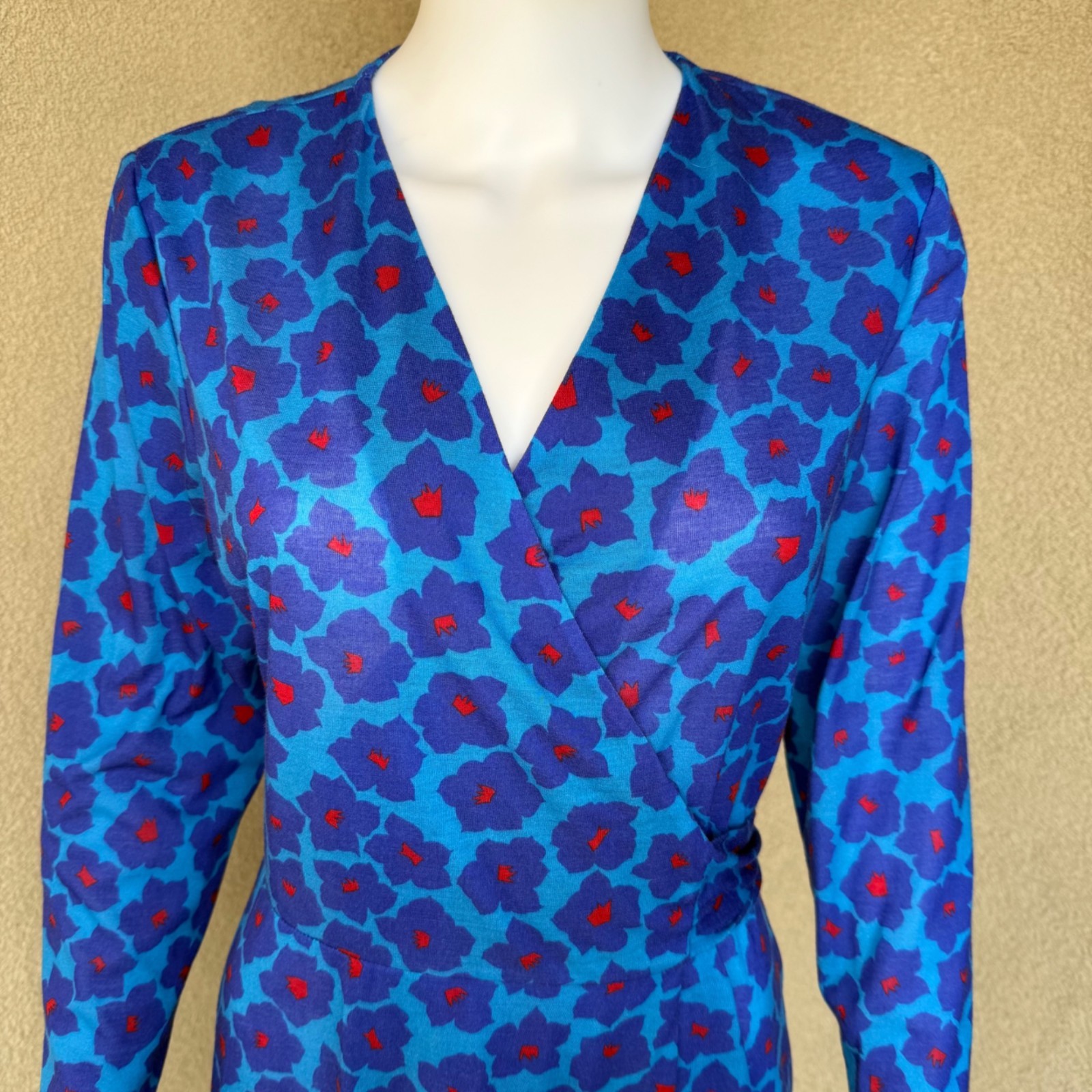 Vintage Americana Electric Blue Floral Wrap Dress 12P
