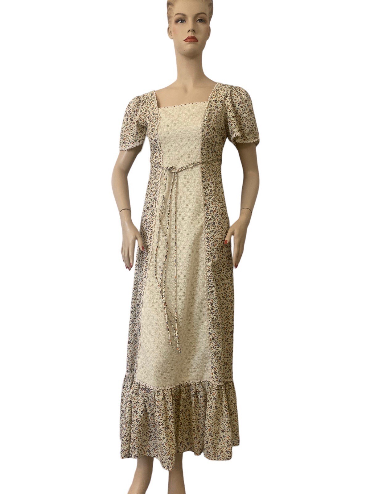 Vintage Candi Jones California Prairie Cottagecore Coquette Maxi Dress 70s XS-S