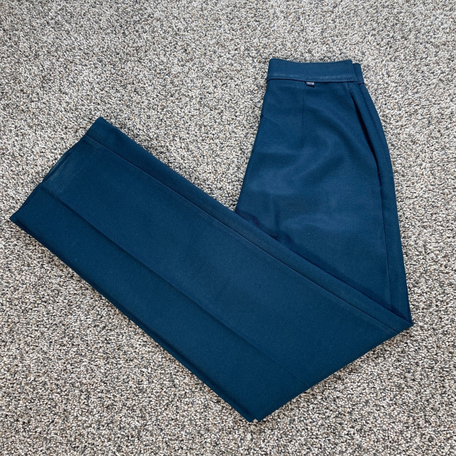 Vintage Levi’s 27×32 High Waisted Trouser Pants Teal Blue Wide Leg Polyester