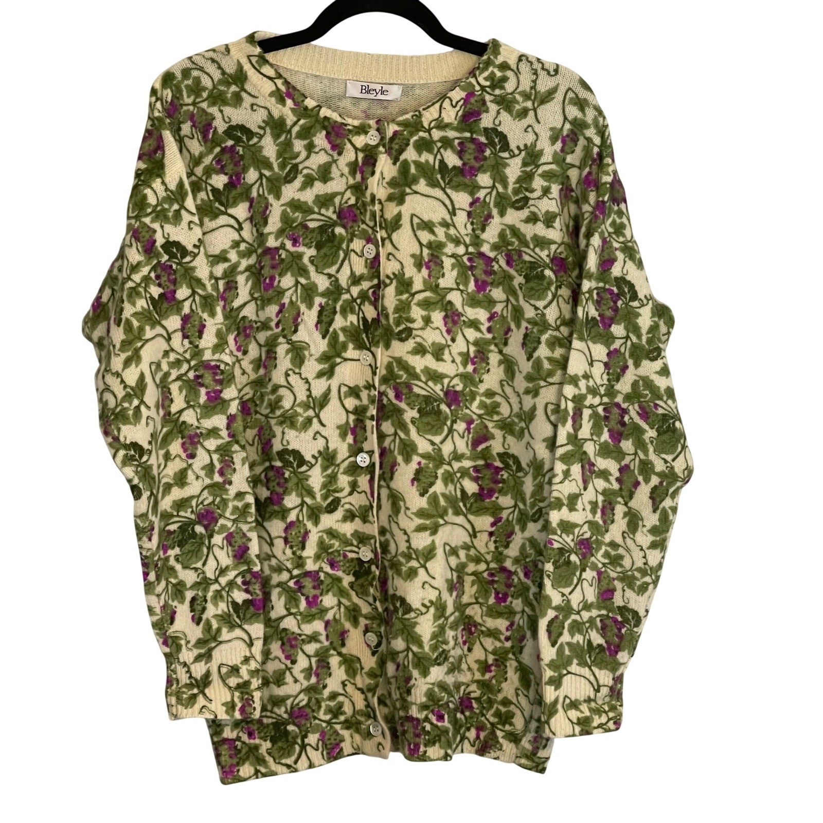 Bleyle Vintage Grape Vine Garden Floral Cardigan Sweater 90s Y2K Grandma