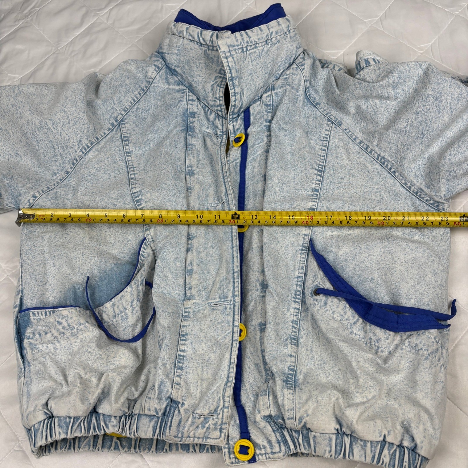 Vintage 90s Gitano Acid Wash Denim Bomber Jacket Blue Yellow Women’s Small