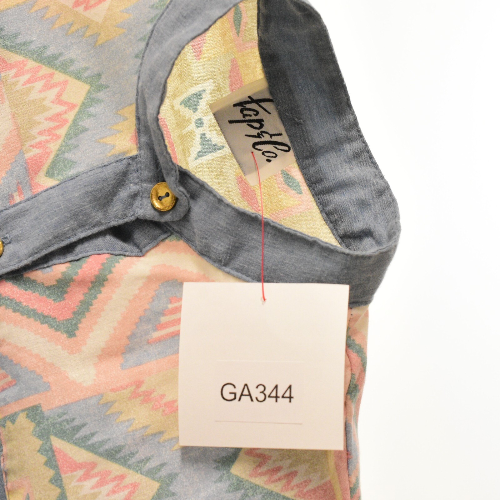 80s Vintage Southwest Print Shirt Womens XL L Denim Western Top Band Collar Boho