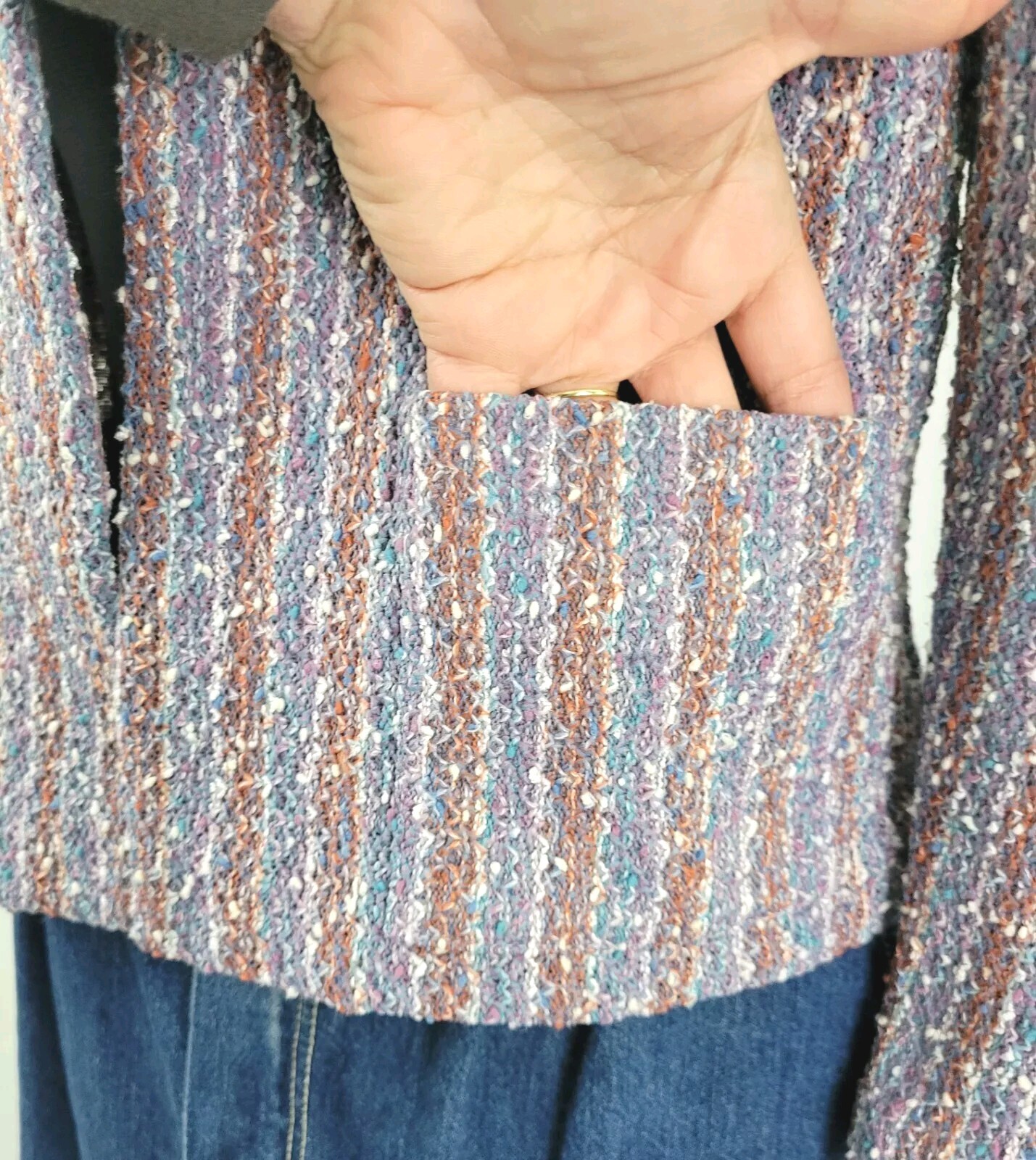 Vintage Unlined Striped Cardigan in Purple/Tan/Blue/White Size XS?