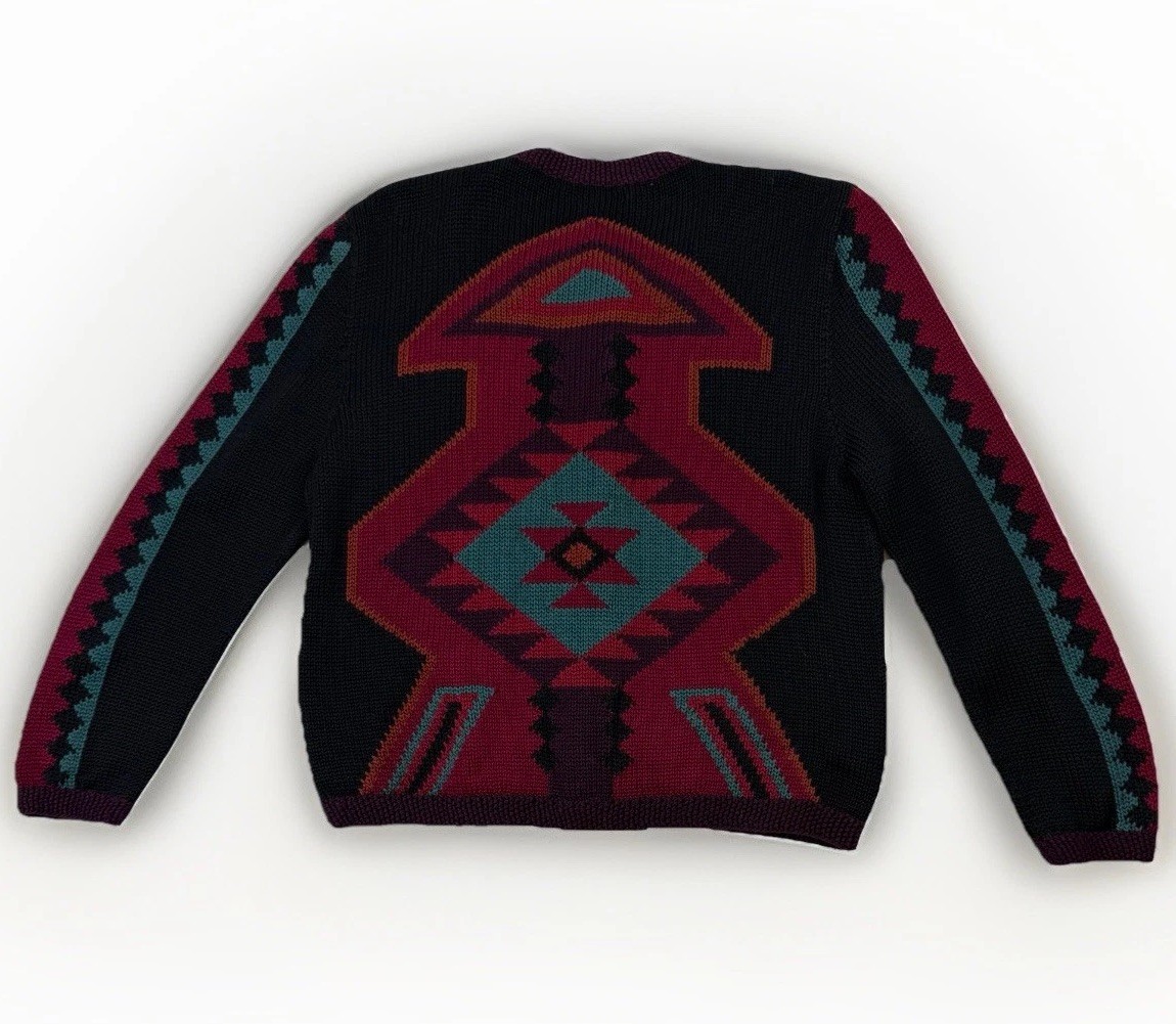 Vtg Earth Tones Santa Fe Sz S/M Cardigan Sweater Aztec Southwestern Cotton Peru