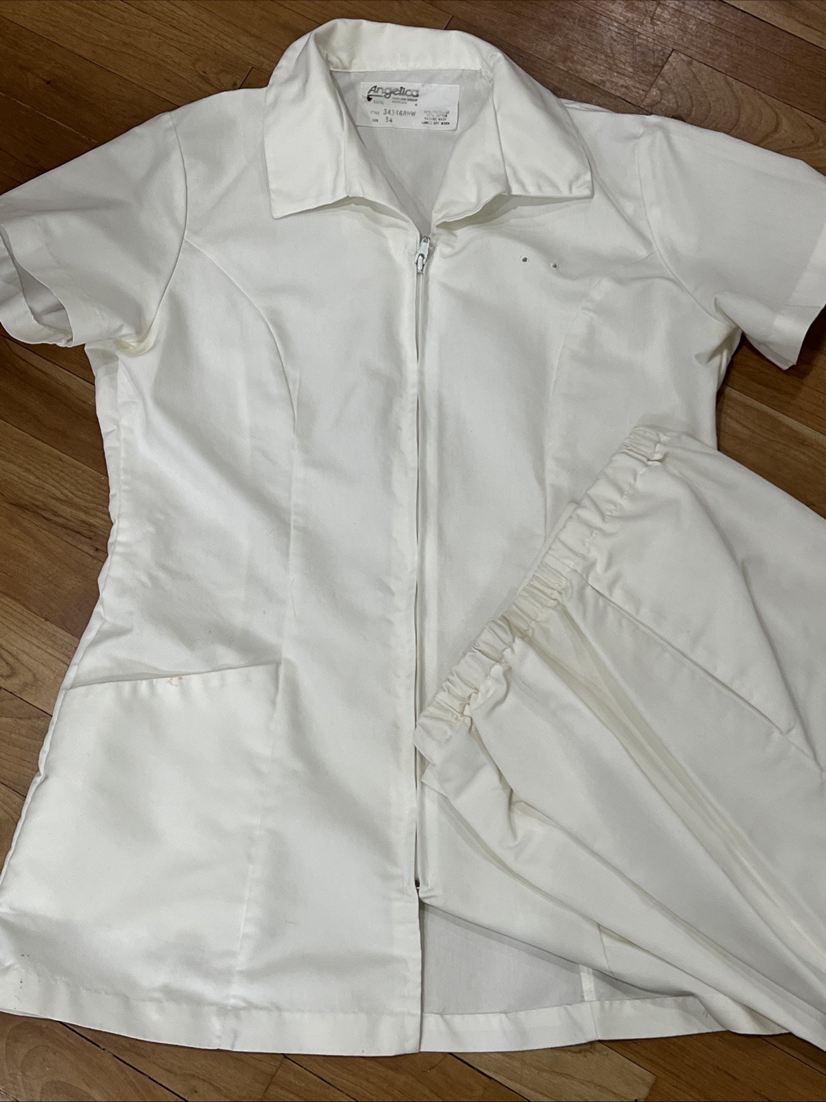 Vintage Angelica Nurses Zipper Top 34, Pants 32 Set Womens White, Made In USA