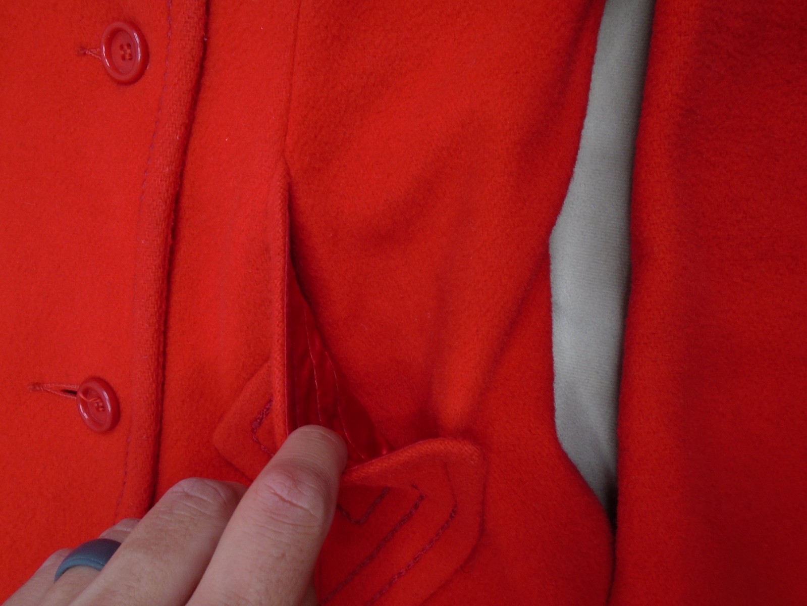 Vintage 80s Betty Rose Red Wool Peacoat Size Small Golden Buttons Double