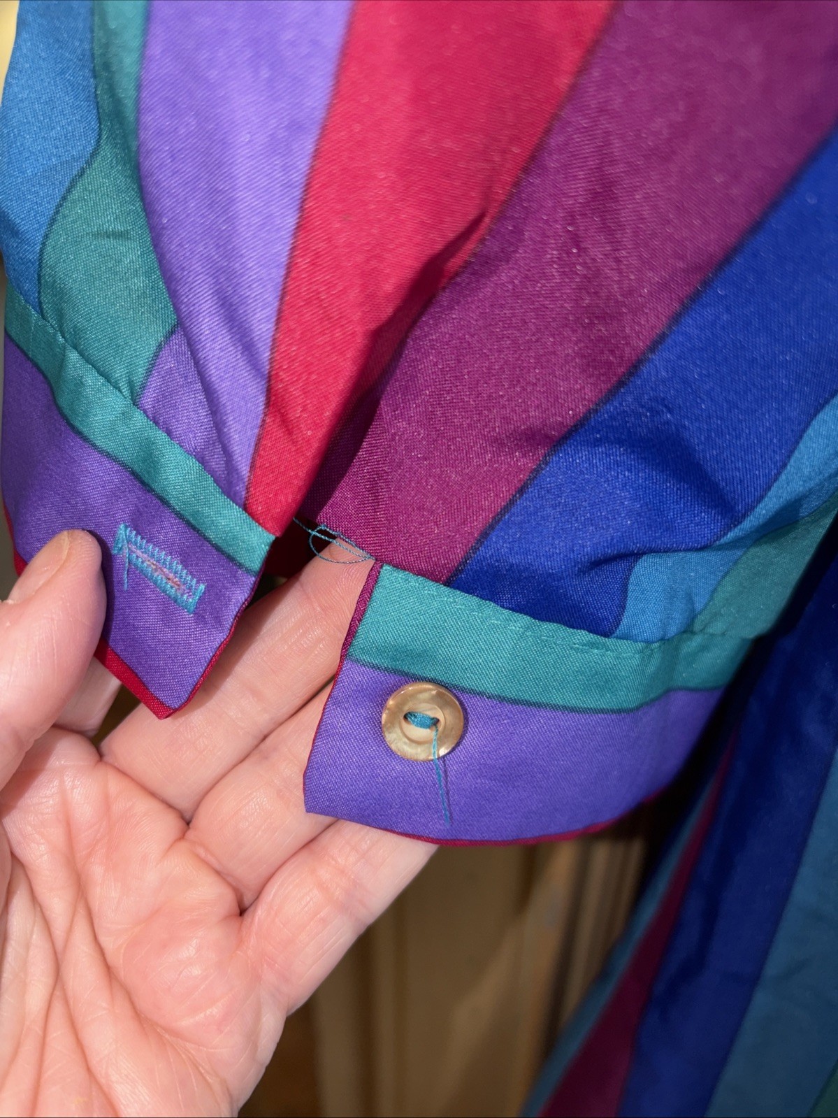 Vtg Xl 70s 80s Red Purple Blue Stripe Silky Secretary MuuMuu Style Dress ch46L44