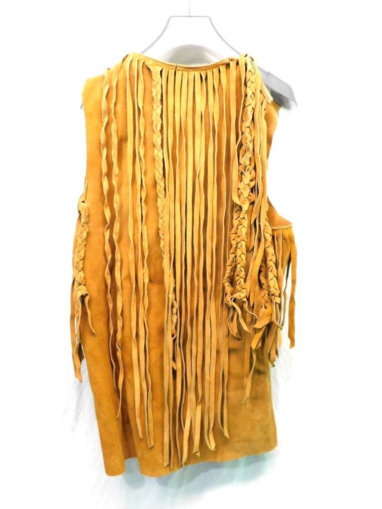 Vintage S Brown Suede Leather Fringe Vest Jacket Full Zip Western Hippie READ