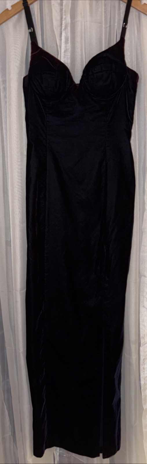 VTG L.A. Glo 90s Flattering Black Purple Rich Velvet Formal Long Slit Dress Sz 6