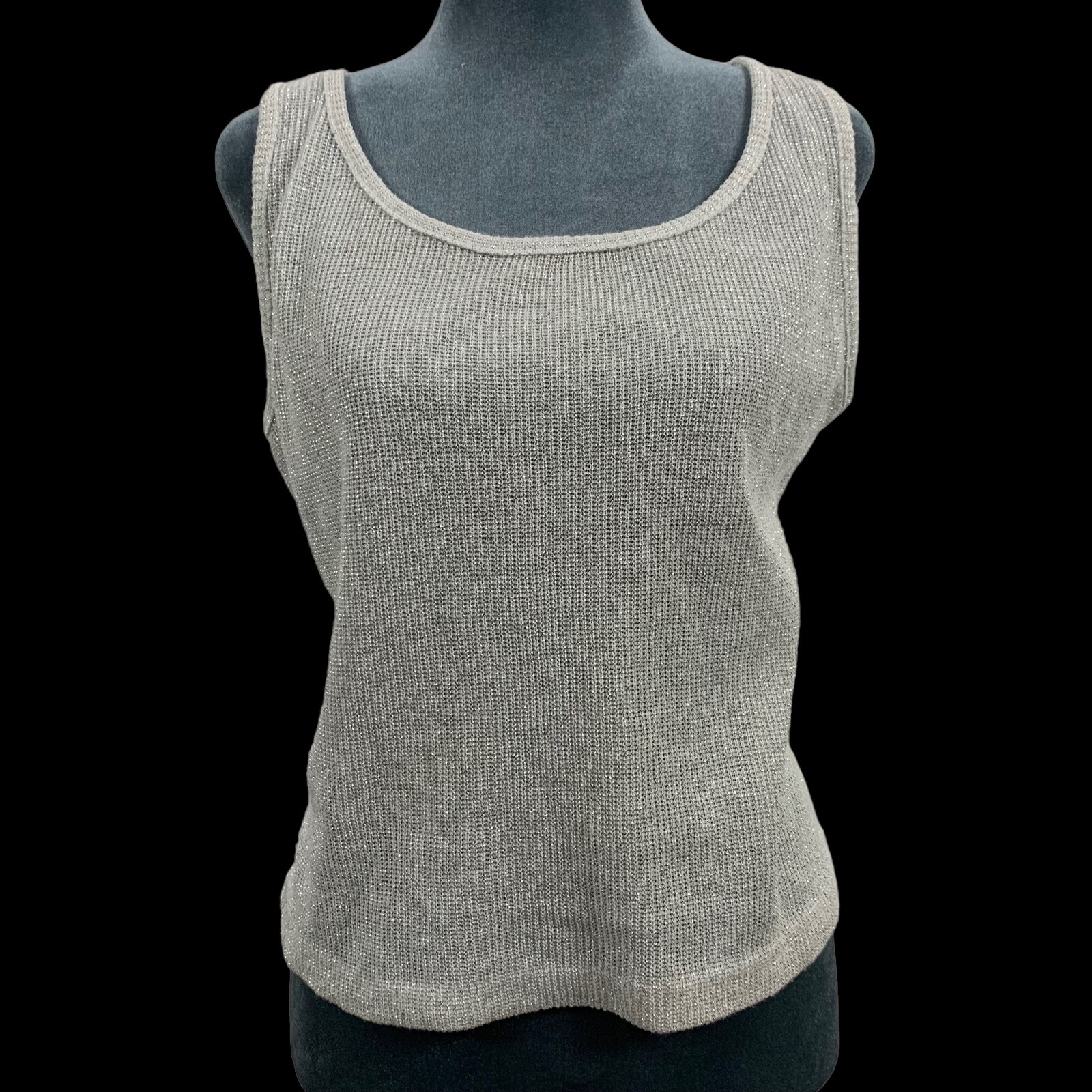 Vintage 90s City Girl Sport Womens Large Cream Sleeveless Metallic Knit Top USA