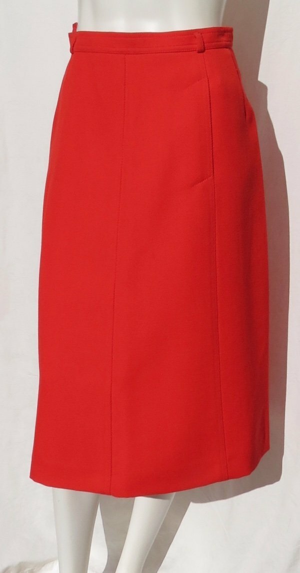Vintage BOGNER Women’s Bright Red Wool A Line Midi Skirt sz 38 4 6 Pockets as is