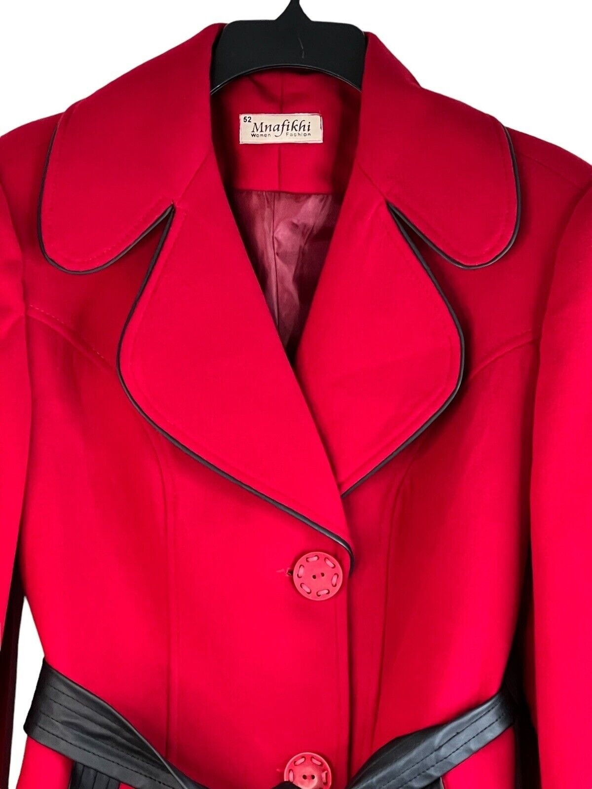 Vintage 1970s Mnafikh Red Wool Dress Coat Jacket Women’s Size S Check Measure