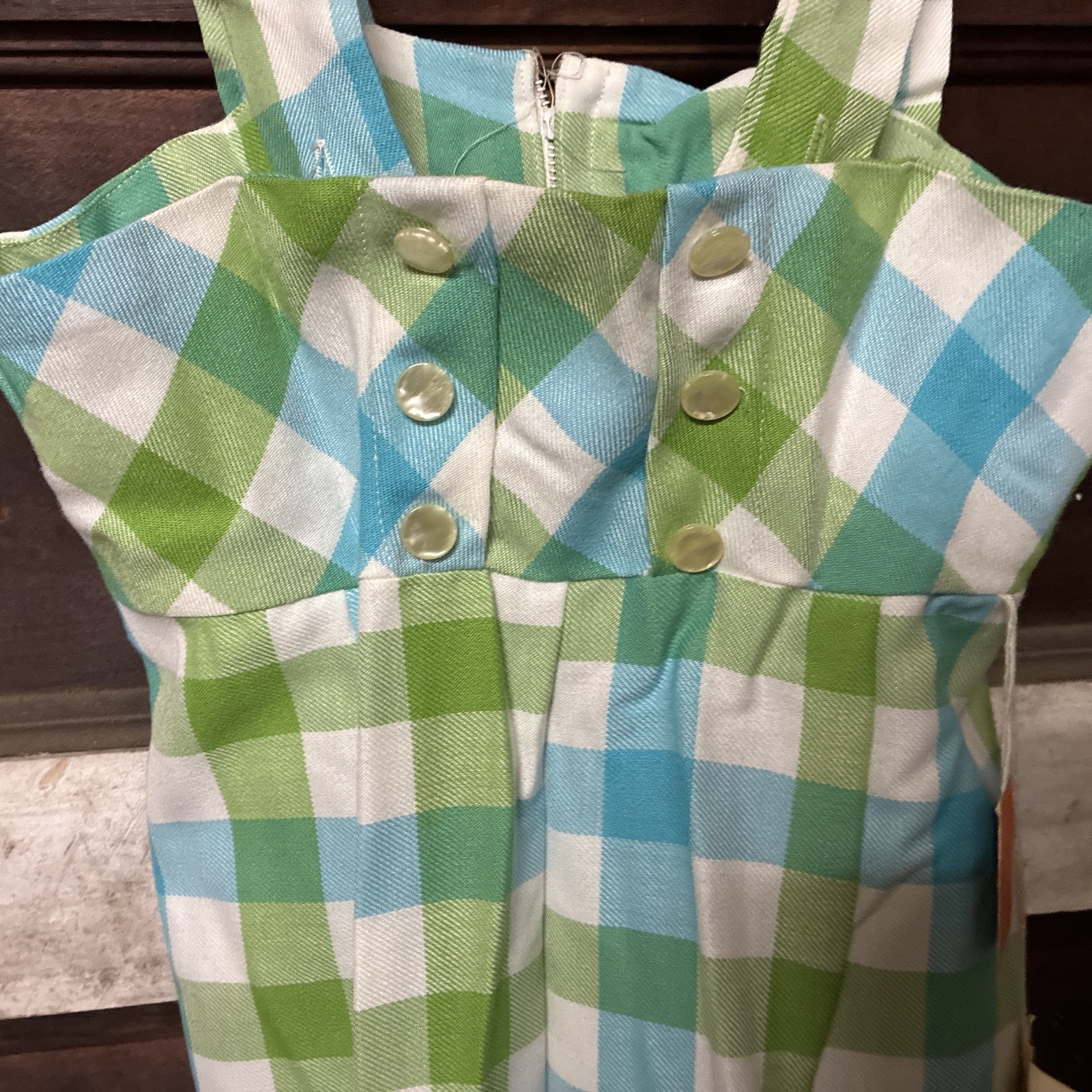 Vintage 50s Juniors by Vassar Blue Green & White Plaid Pants w/Suspenders Size 7
