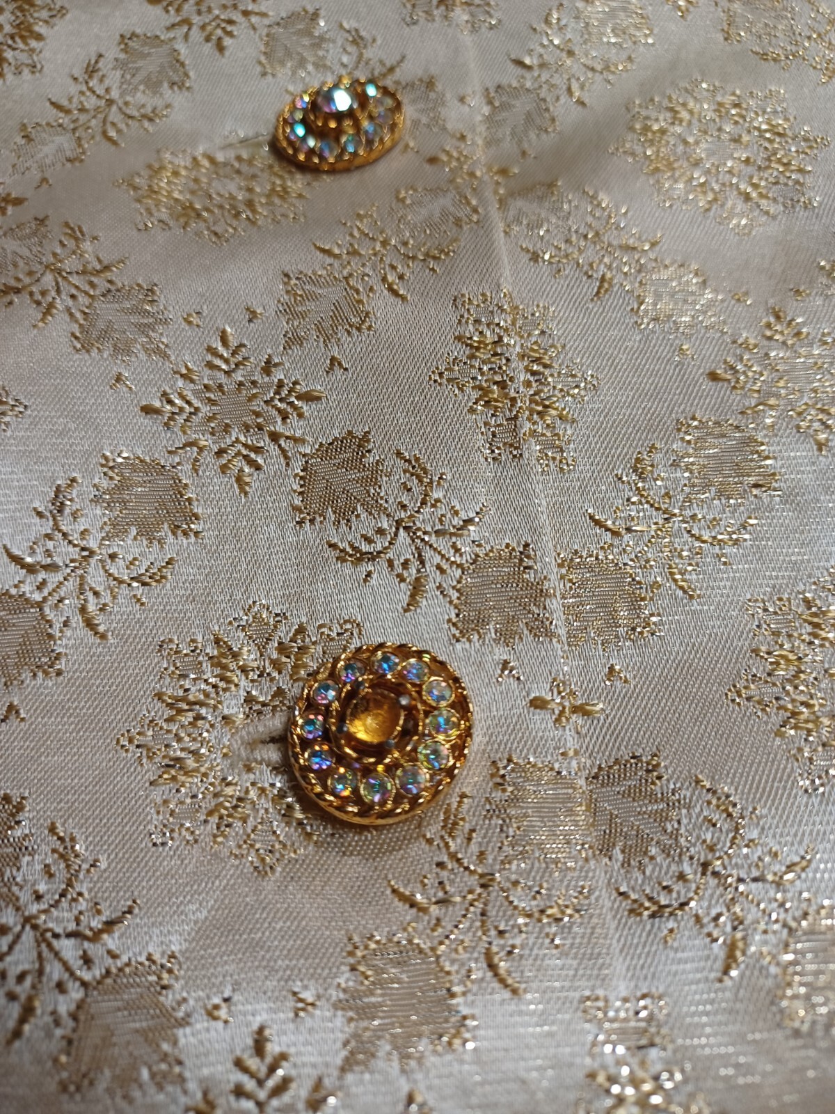 True VTG 1960s Mid-century Gold Brocade Dress Jacket Set Jackie Kennedy S/M MCM