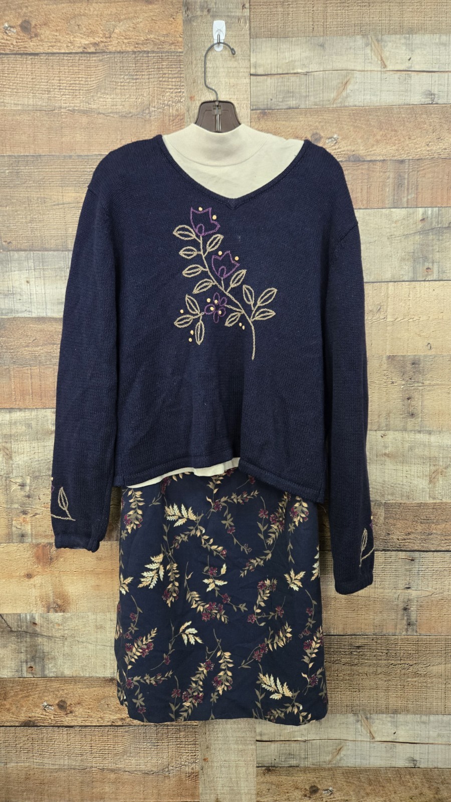Vintage Women’s L Christopher & Banks Hand Embroidered Sweatet And Skirt Set
