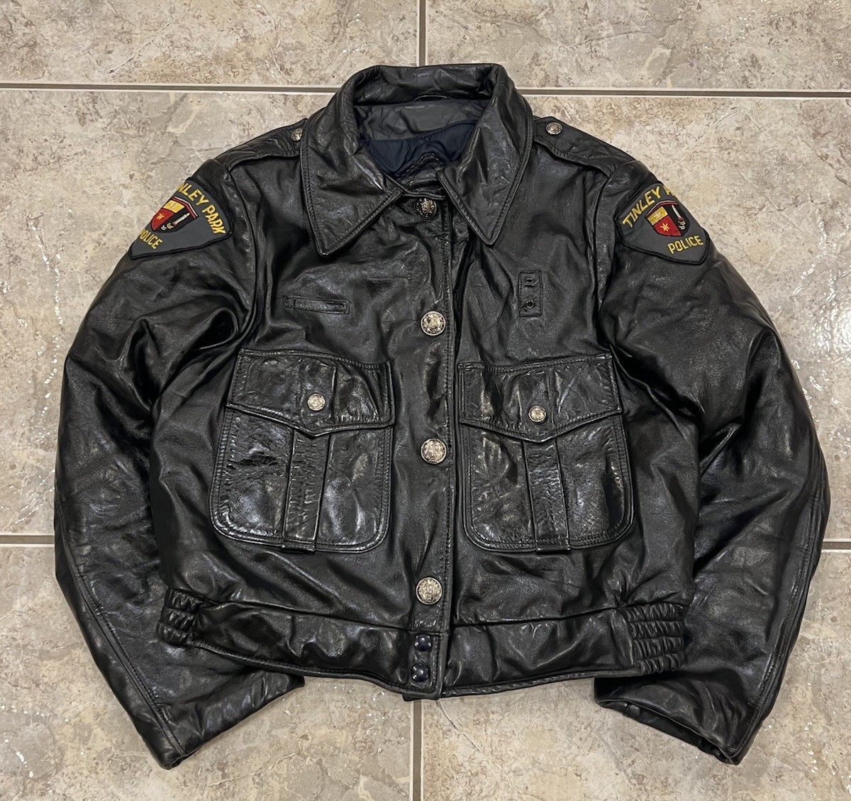 VTG 70s Motorcycle Tinley Park Illinois Police Leather Bomber Jacket Chicago USA