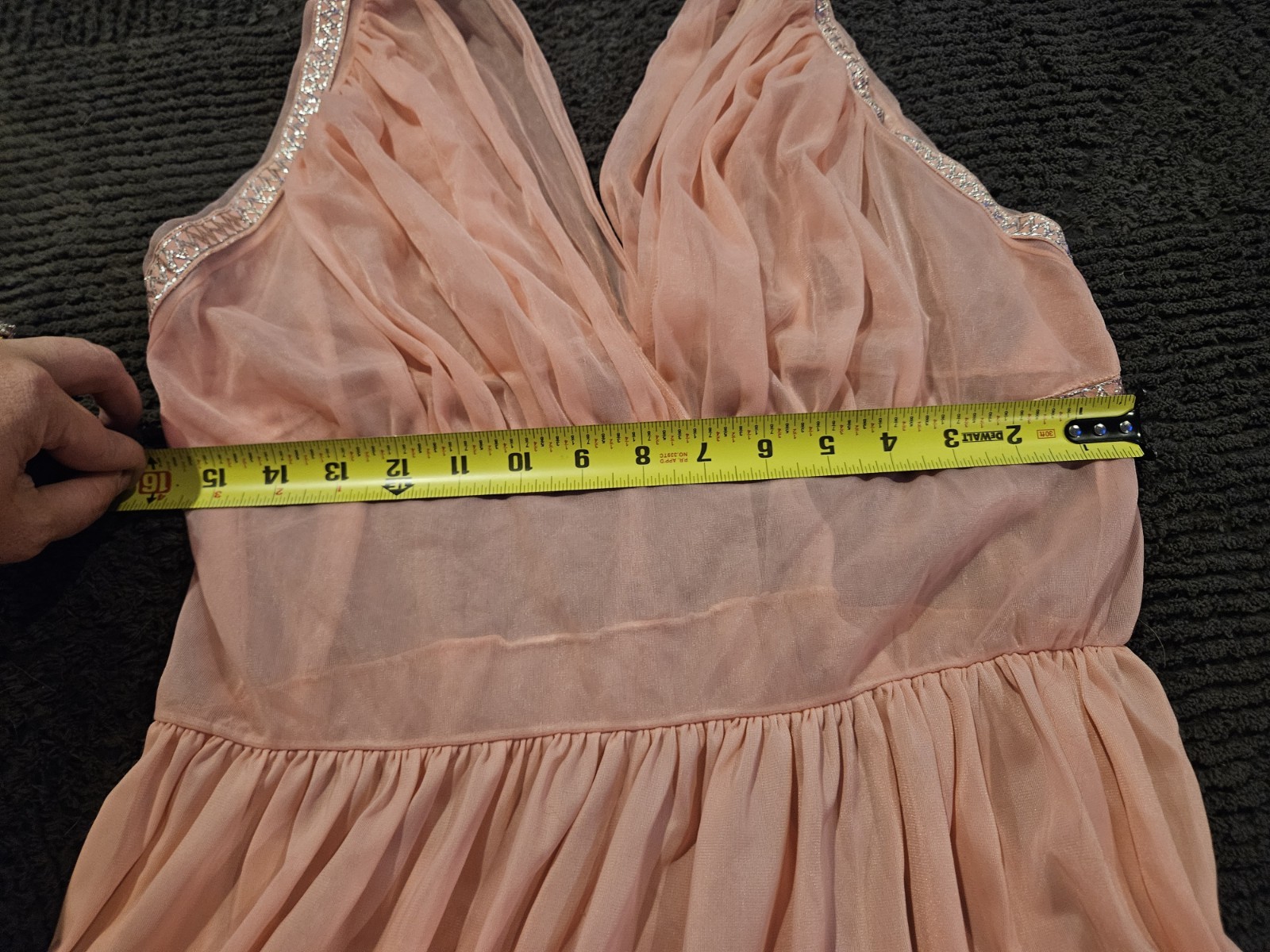 Vintage peach blush pink chiffon nightgown goddess aesthetic empire waistband M