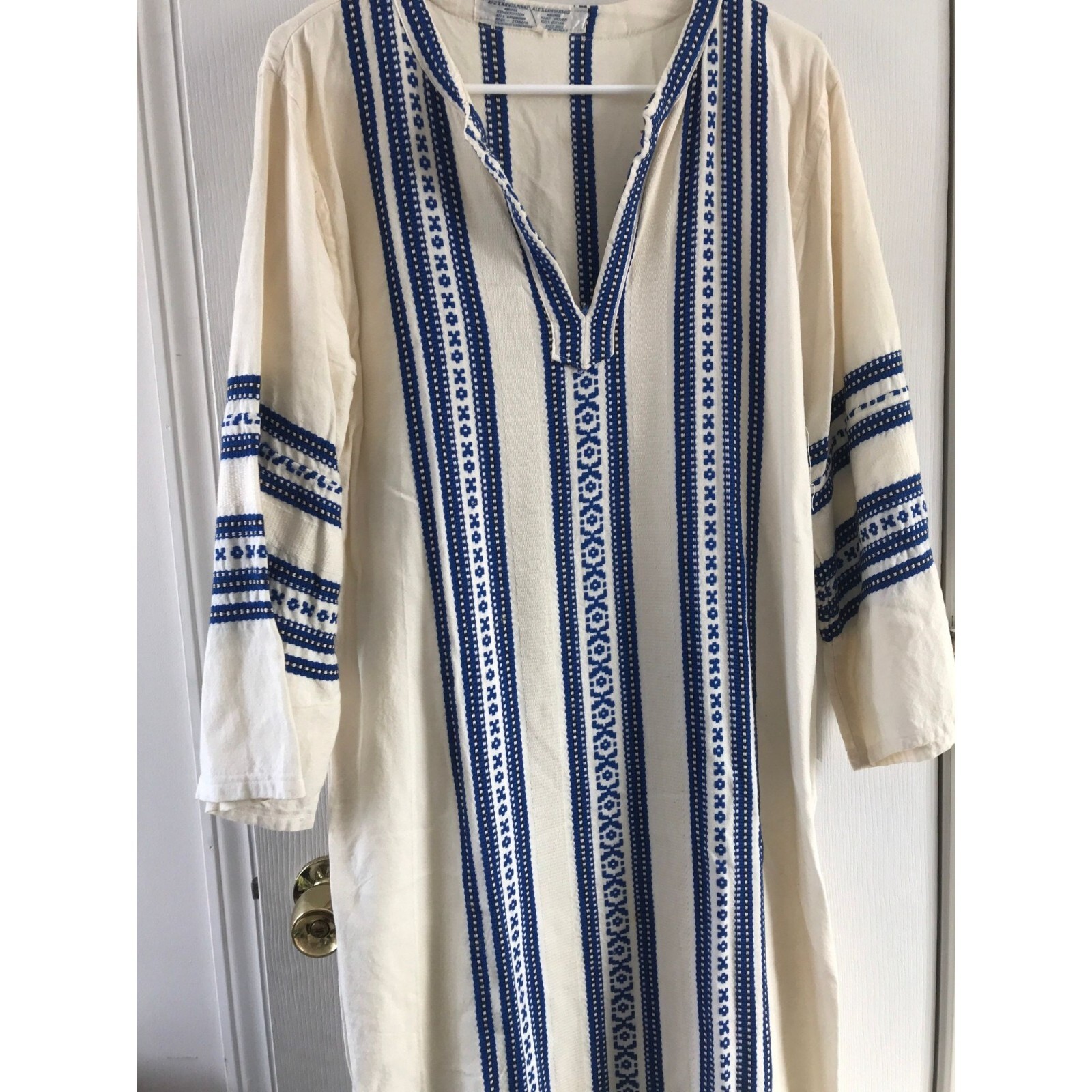 Maxi Kaftan Dress ALEX CONDARINIS Made In Greece Blue White Handmade Large ’73