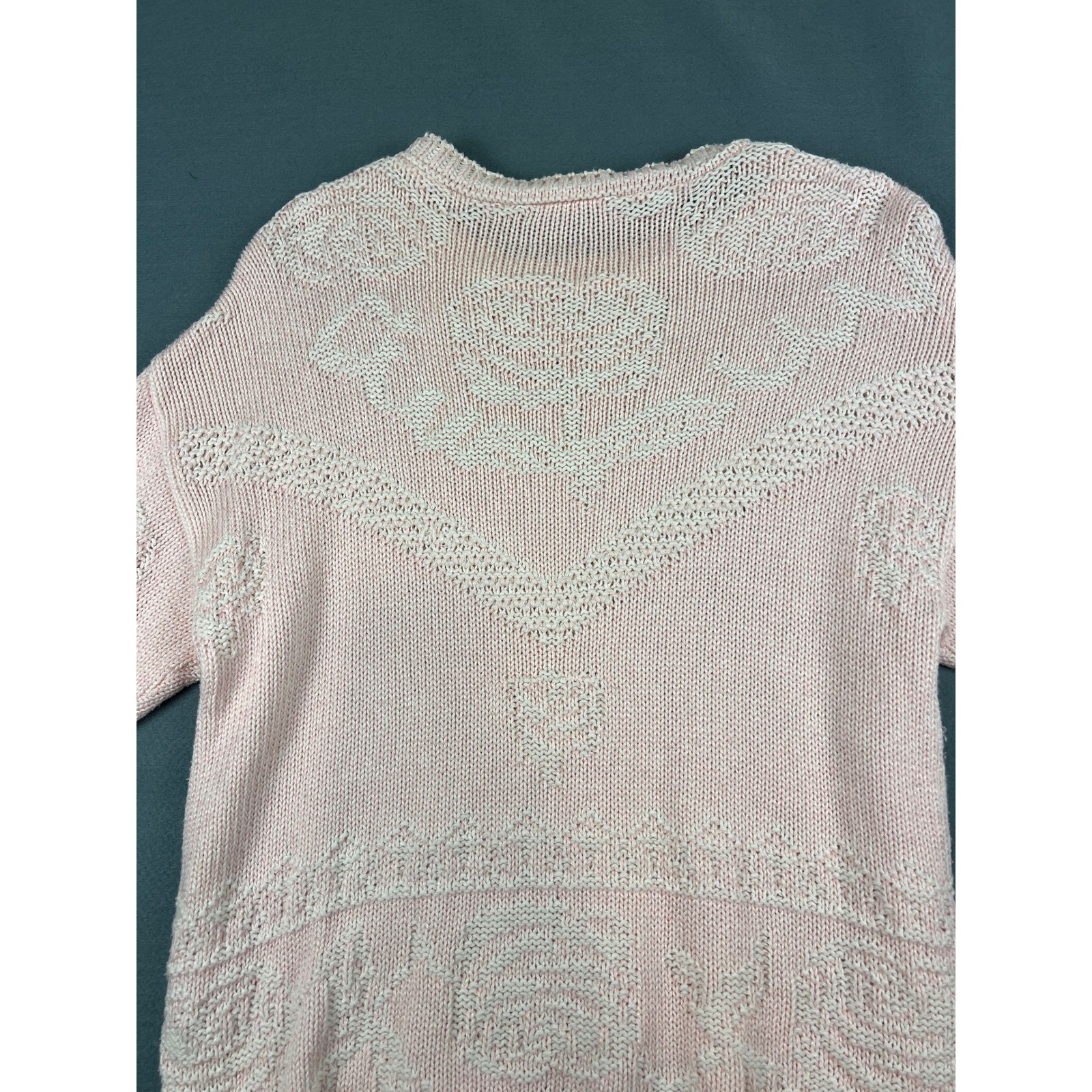 Across America Knit Sweater Vintage Coquette Cottagecore Pink Cotton Blend M/L