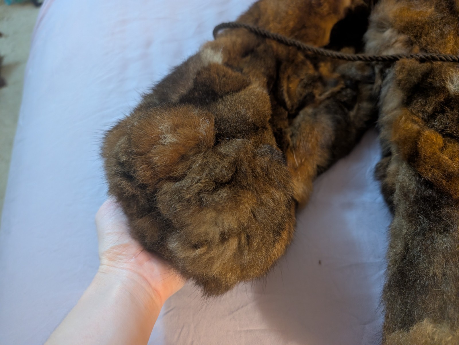 Extra Small Brown Genuine Fur Coat Jacket with Satin Lining, Tie Closure
