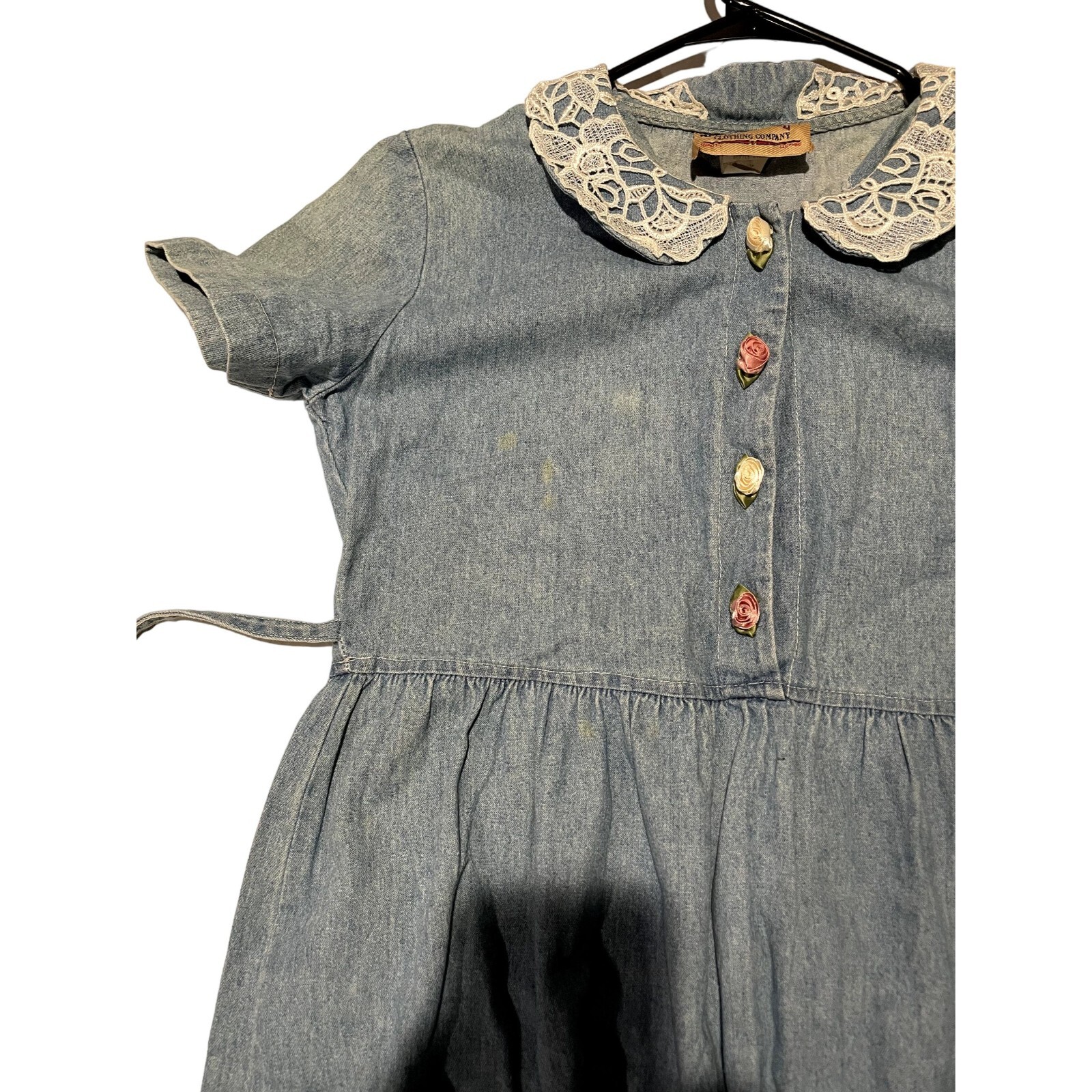 Vintage Denim Lace Collar Midi Dress The Clothing Company Cottagecore Blue u1